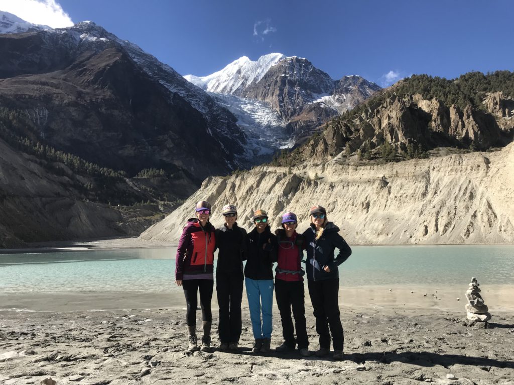 A group of World Ride mountain bikers pose in Annapurna Circuit