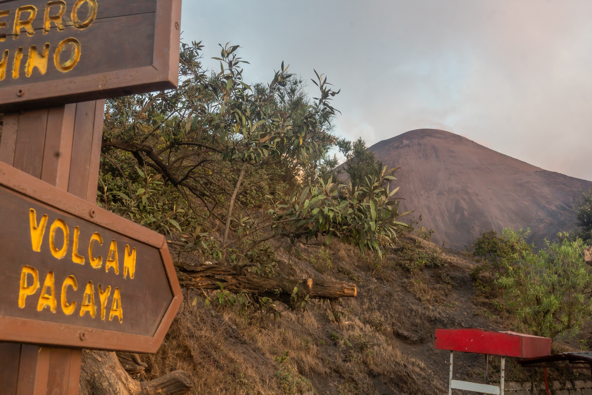 A sign points to Volcan Pacaya