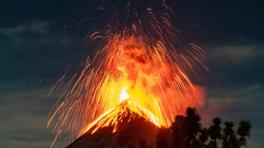 An erupting volcano in Guatemala