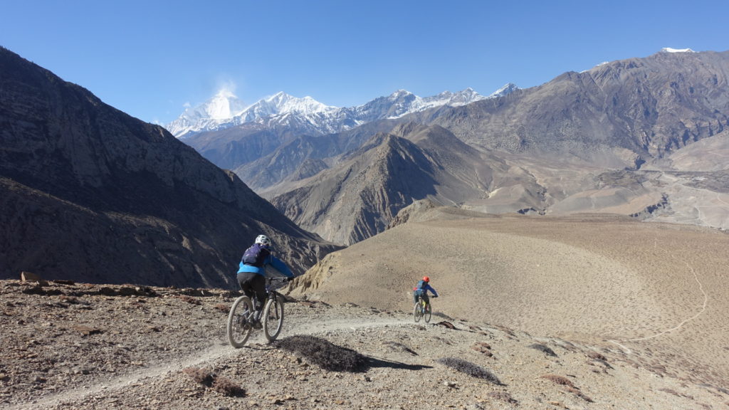 A mountain biker on the Annapurna Circuit in Nepal