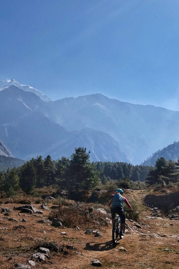 A mountain biker on the Annapurna Circuit in Nepal